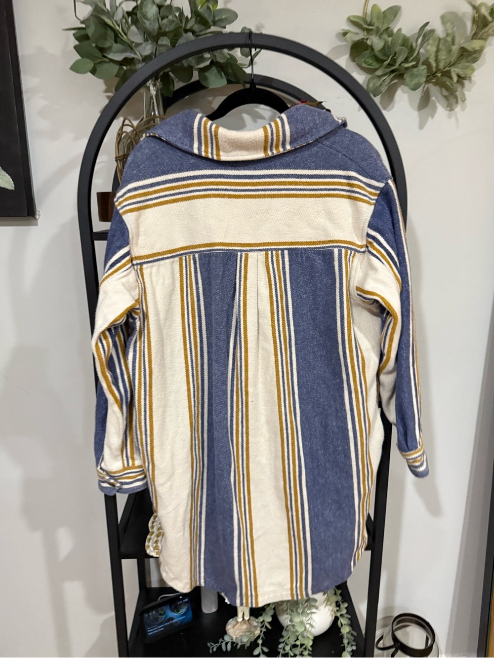 Aerie Oversized Striped Shirt Jacket | Blue & Cream | Size Medium | Shacket - Picture 10 of 12
